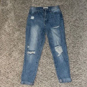 Angel Kiss High Rise Distressed Mom Jeans